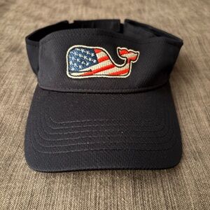 Vineyard Vines Navy Visor with American Flag Whale